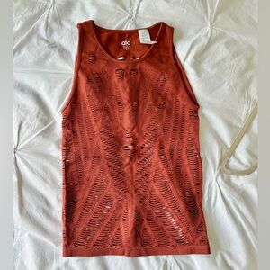 ALO Yoga Burnt Orange/Rust Laser Mesh Cutout Tank size Small